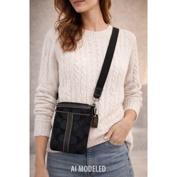 Coach Handbags - Coach Signature jacquard Crossbody Bag 4680 blsck Canvas Leather Trim Authentic